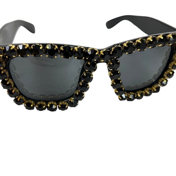 SUNGLASSES SUN GLASSES SHADES Black Rhinestone Bling Plastic Frame Gold Beach - Picture 13 of 16